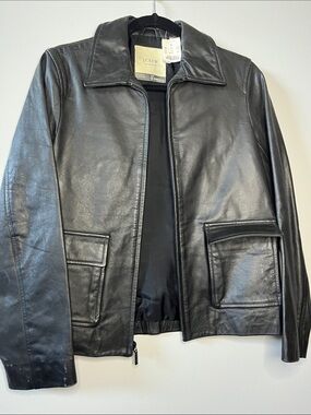 NWT J.Crew leather flight jacket leather unique pocket fall layering coat
